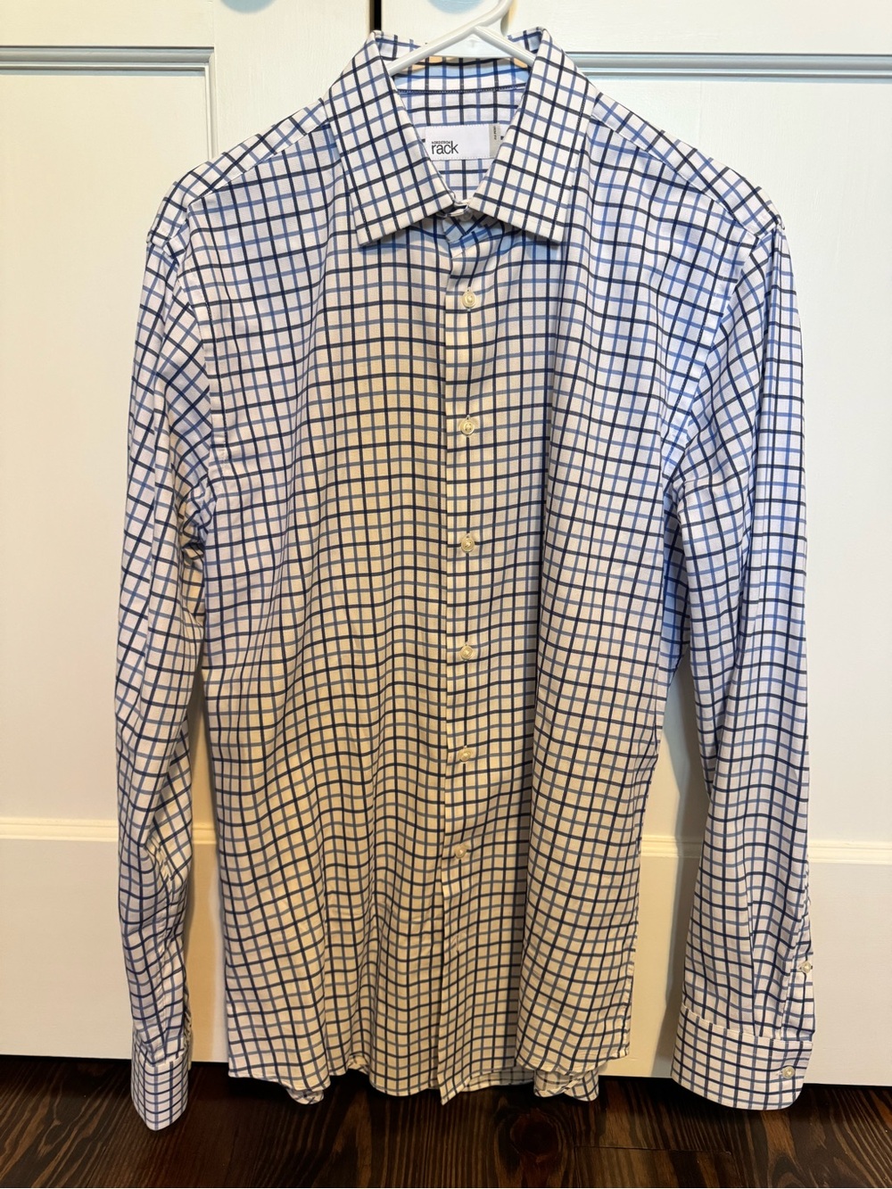 Men's Checked Dress Shirt - White with Blue Grid